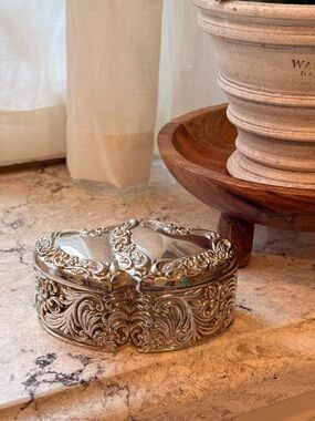 Ornate Silver Heart Trinket Box